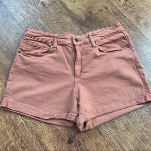Universal thread coral high rise midi shorts